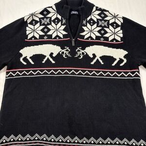 SWEATER‎ MENS XL PULLOVER  1/4 ZIP WINTER REINDEER NORDIC CHRISTMAS  CHAPS HEAVY
